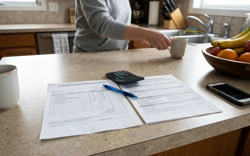 Replacement estimate and a rebate form on a kitchen counter