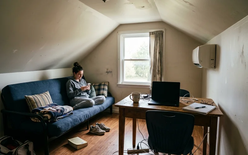 Bonus room over a garage with a mini-split head on the wall