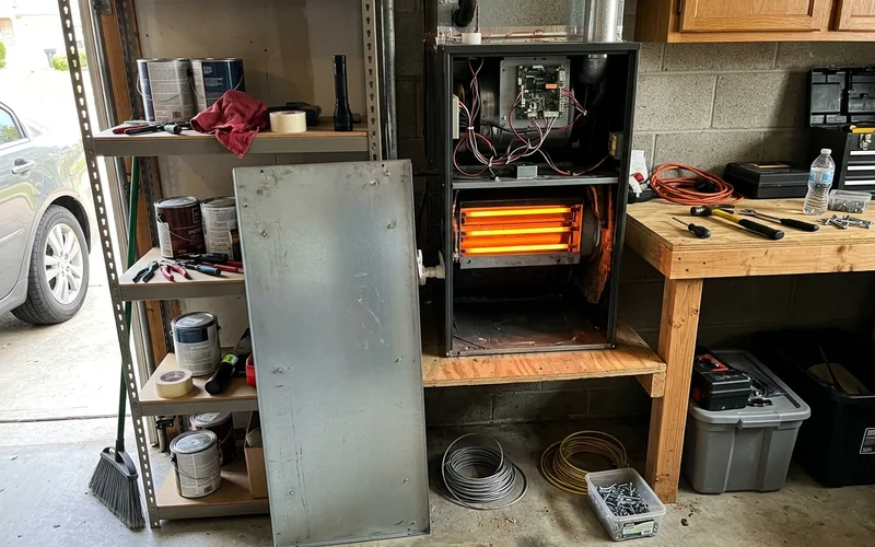 Electric heat strips inside an open air handler cabinet