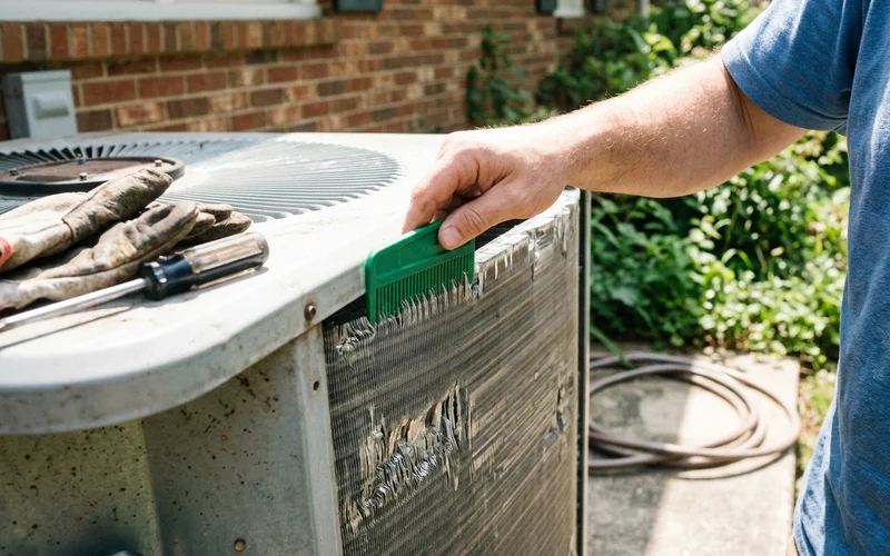 Fin comb straightening bent fins on a condenser coil