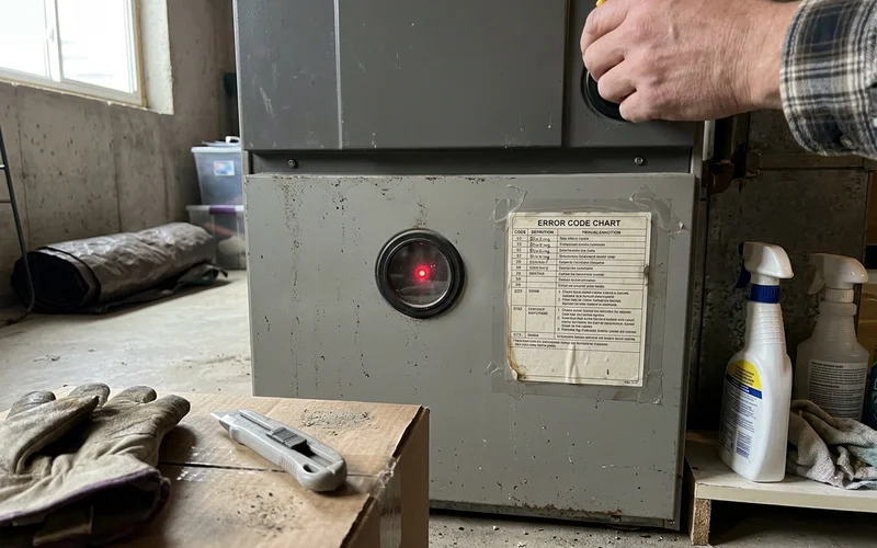 Furnace status light blinking an error code through the viewing window