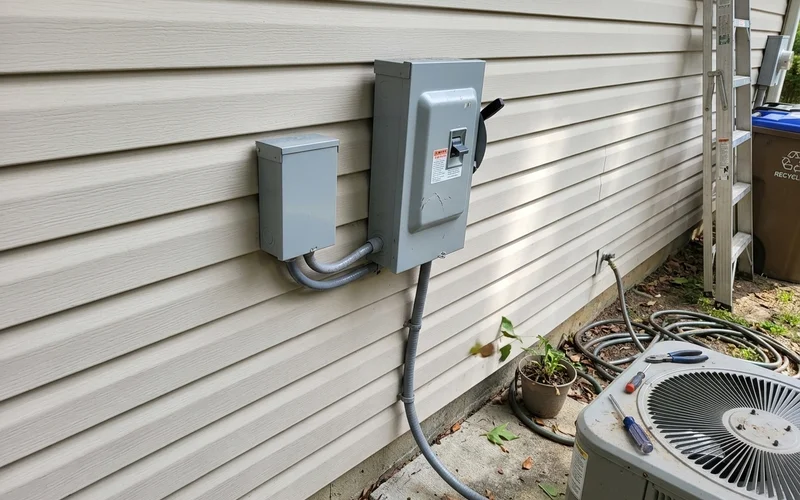 HVAC surge protector mounted beside the outdoor disconnect