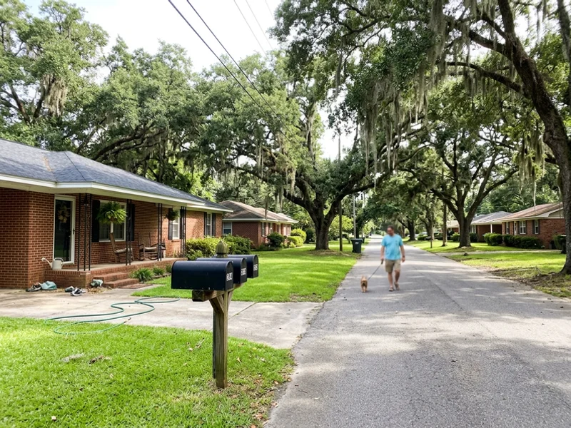 Tree-lined residential street on the Eastern Shore of Mobile Bay